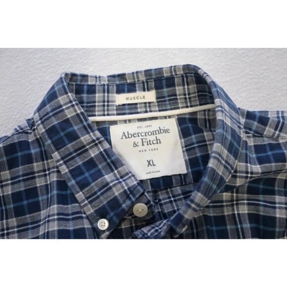 Abercrombie & Fitch Plaid Dress Shirt Muscle Fit Button Up Casual Mens Size XL - Picture 7 of 8